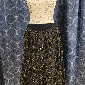 LuLaRoe Black and Gold Floral A-Line Skirt